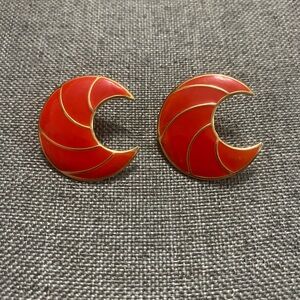Red and Gold Crescent Moon Earrings with Layered Design